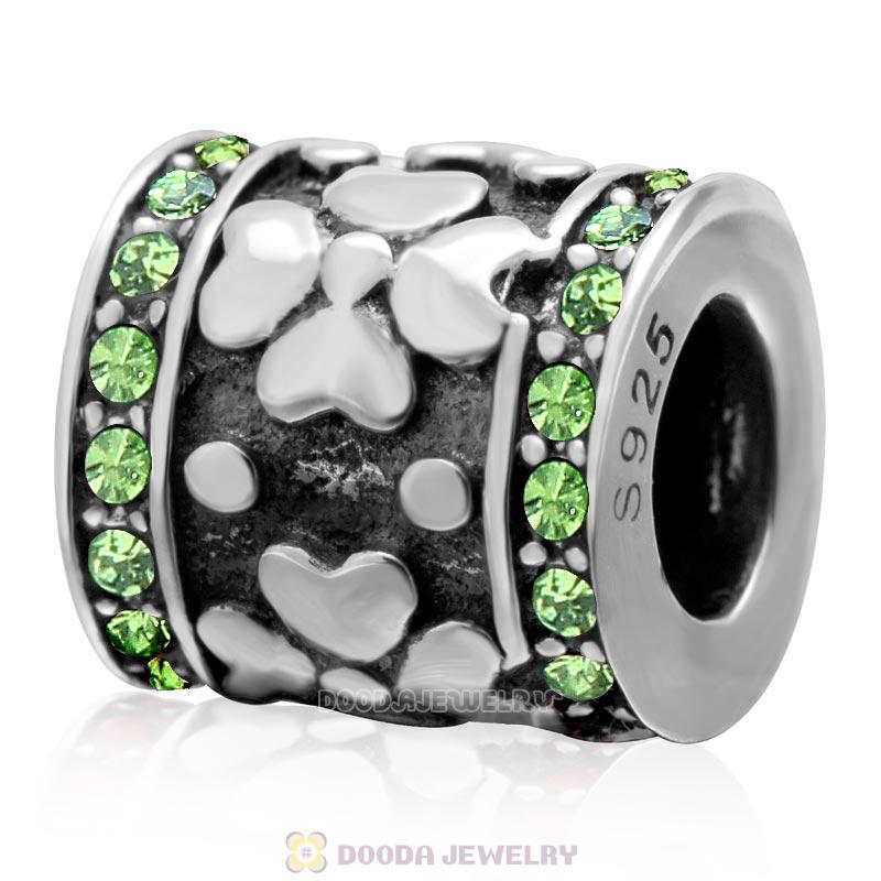 Lucky Four Leaf Clover Charm in 925 Sterling Silver with Peridot Crystal