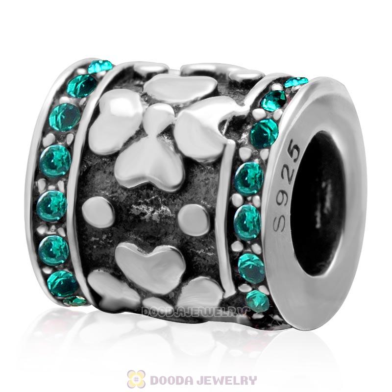 Lucky Four Leaf Clover Charm in 925 Sterling Silver with Emerald Crystal