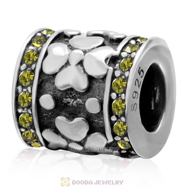 Lucky Four Leaf Clover Charm in 925 Sterling Silver with Olivine Crystal