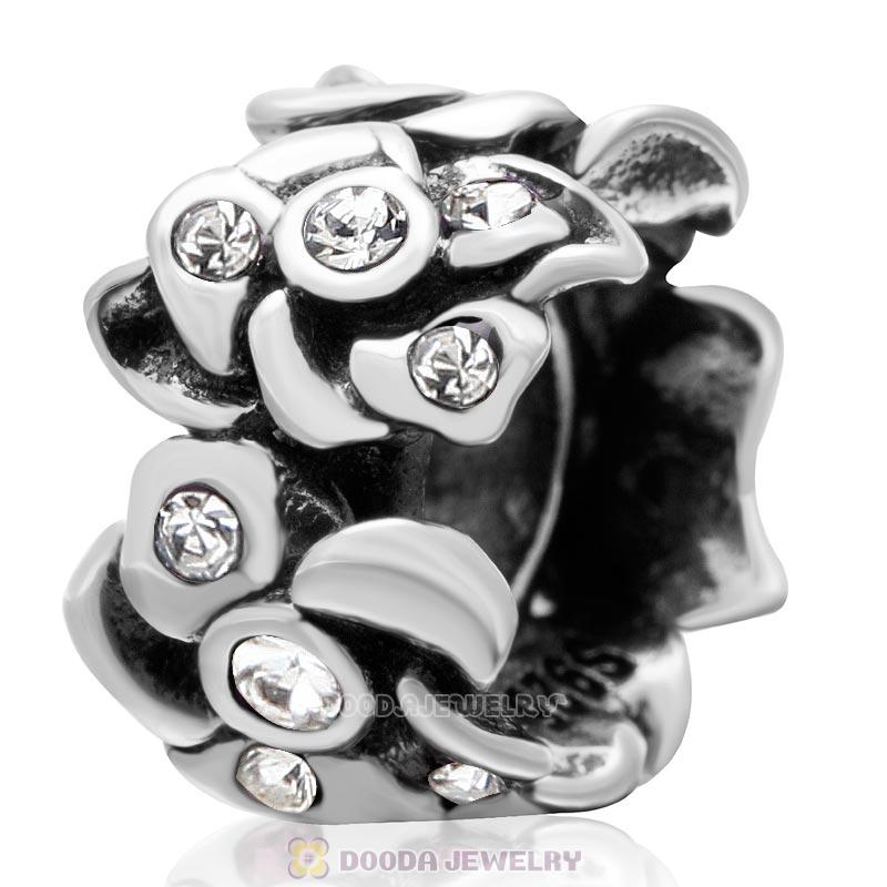 925 Sterling Silver Clear Crystal Open Poppy Flower Bead