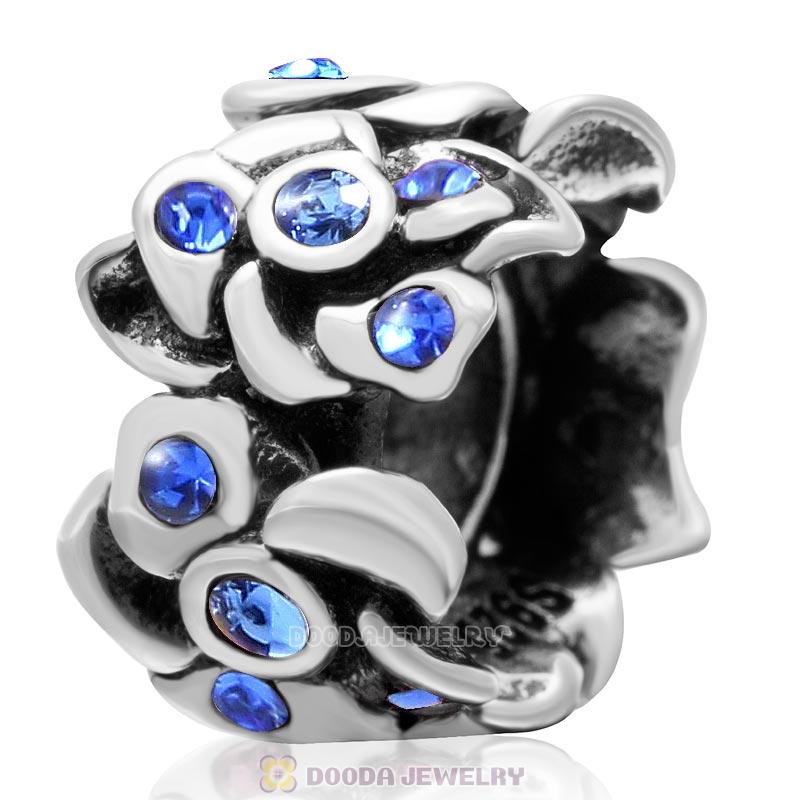 925 Sterling Silver Sapphire Crystal Open Poppy Flower Bead