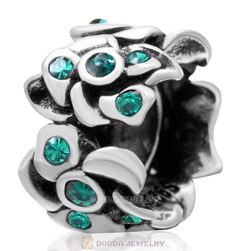 925 Sterling Silver Emerald Crystal Open Poppy Flower Bead