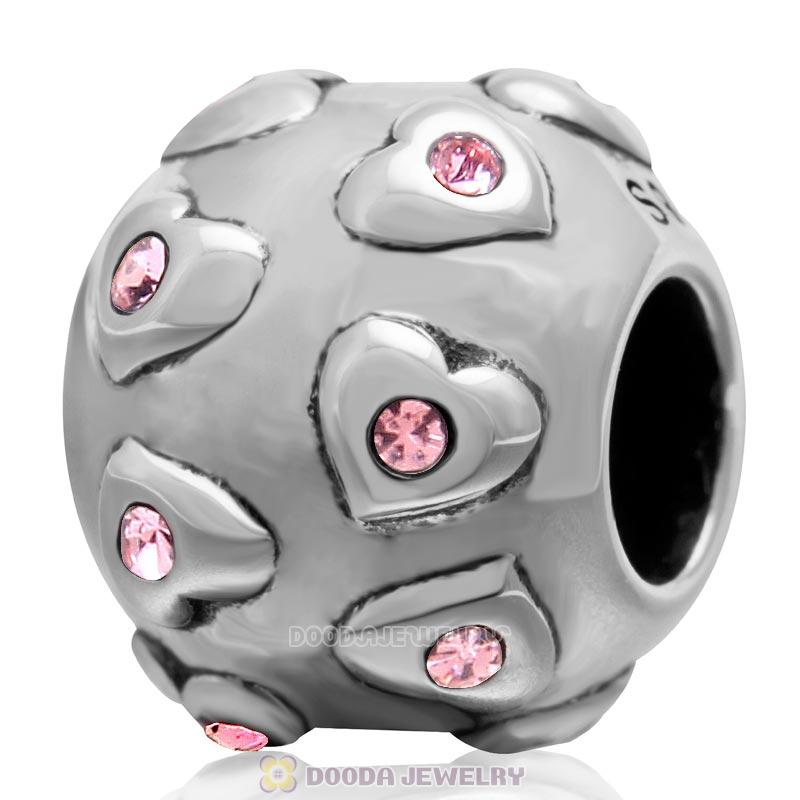 Love Arround 925 Sterling Silver European Bead with Lt Rose Crystal