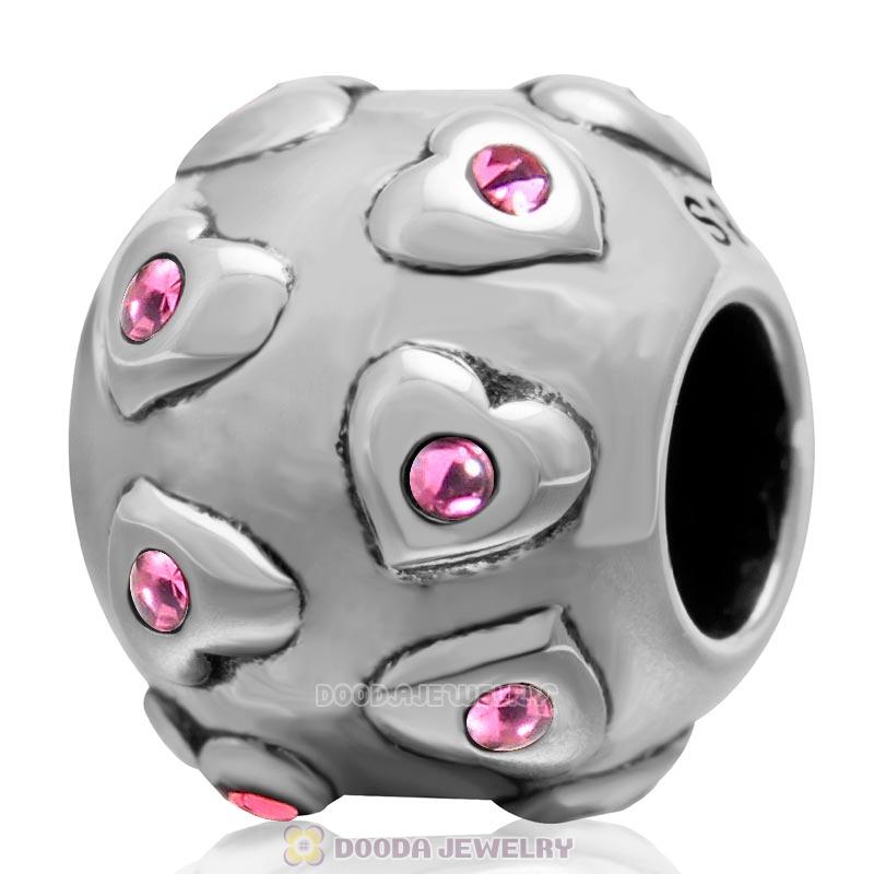 Love Arround 925 Sterling Silver European Bead with Rose Crystal