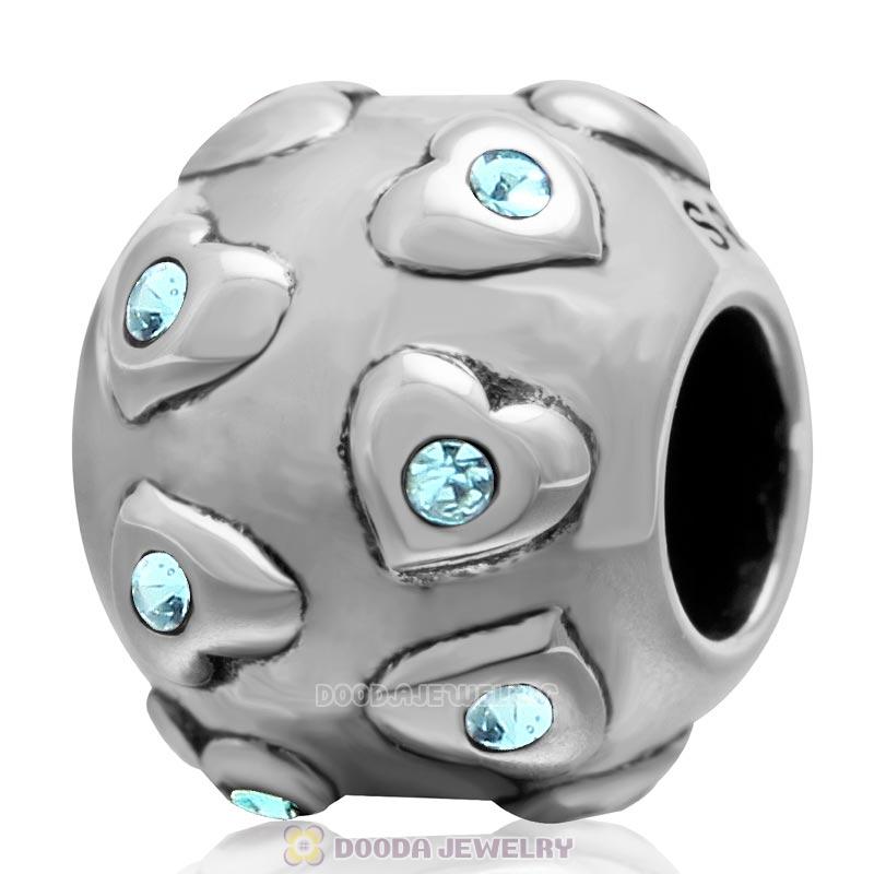 Love Arround 925 Sterling Silver European Bead with Aquamarine Crystal