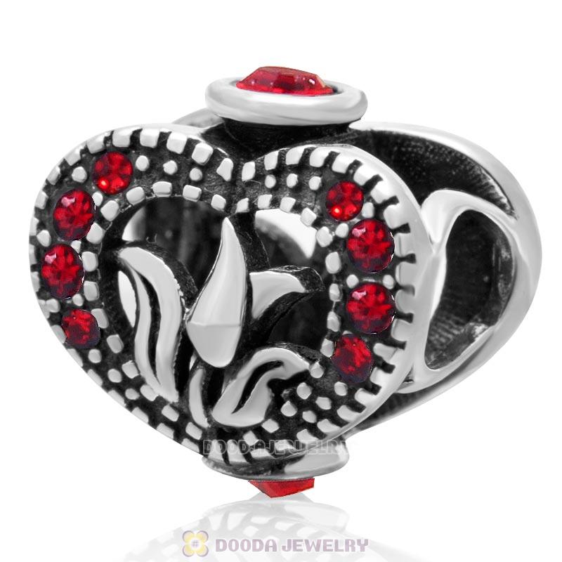 Love Tulip 925 Sterling Silver Heart Bead with Lt Siam Crystal