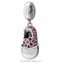Rose Crystal Baby Shoe Dangle 925 Sterling Silver Charm