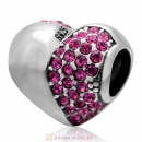 925 Sterling Silver Rose Sparkly Crystal Heart Bead