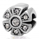 Sparkly Flower Charm 925 Sterling Silver Clear Crystal Bead