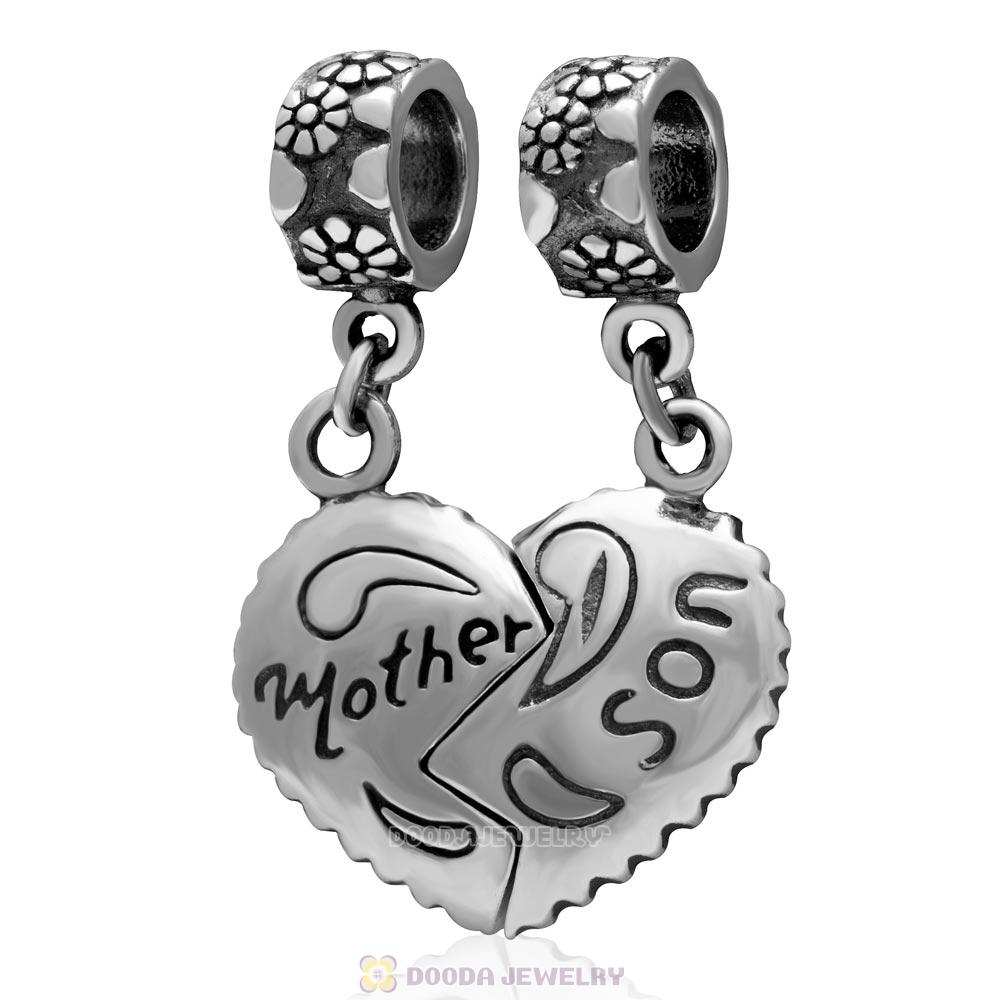 European Style Sterling Silver Dangle Mother Son Heart Charms
