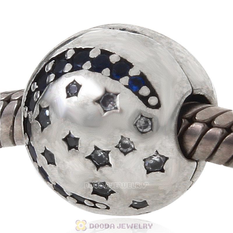 Sterling Silver Twinkling Night with Sapphire CZ Stone Clip Beads