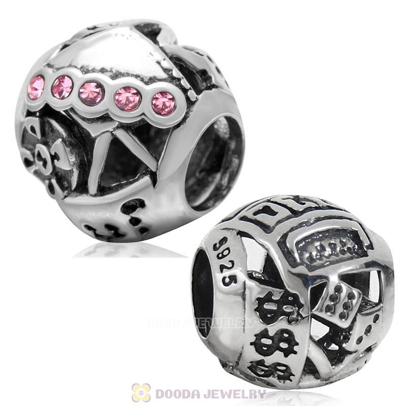 Las Vegas Gambling Charm Lt Rose Australian Crystal Bead 925 Sterling Silver