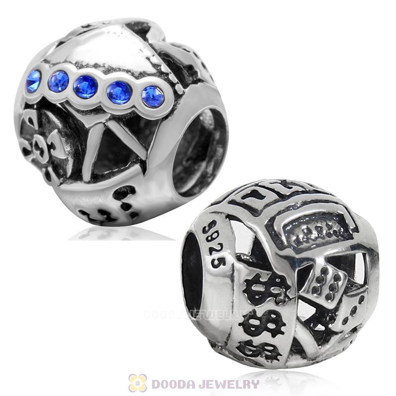 Las Vegas Gambling Charm Sapphire Australian Crystal Bead 925 Sterling Silver