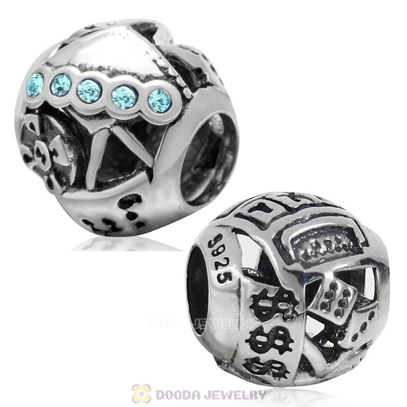 Las Vegas Gambling Charm Aquamarine Australian Crystal Bead 925 Sterling Silver
