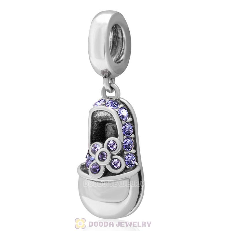 Tanzanite Crystal Baby Shoe Dangle 925 Sterling Silver Charm 