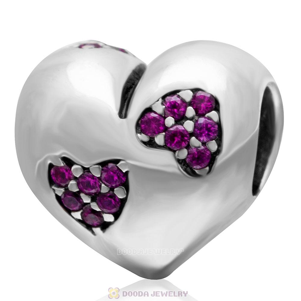 925 Sterling Silver Fuchsia Cz Heart Bead