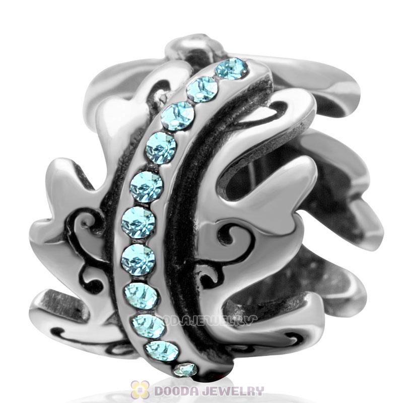 925 Sterling Silver Aquamarine Crystal Spacer Charm Bead