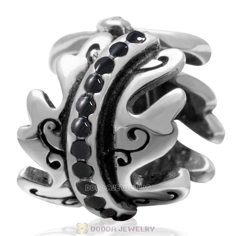 925 Sterling Silver Jet Crystal Spacer Charm Bead