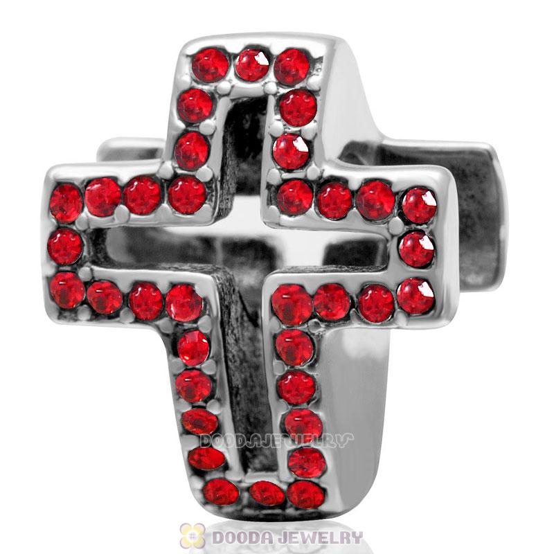 Lt Siam Crystal Pave Christian Cross Charm 925 Sterling Silver