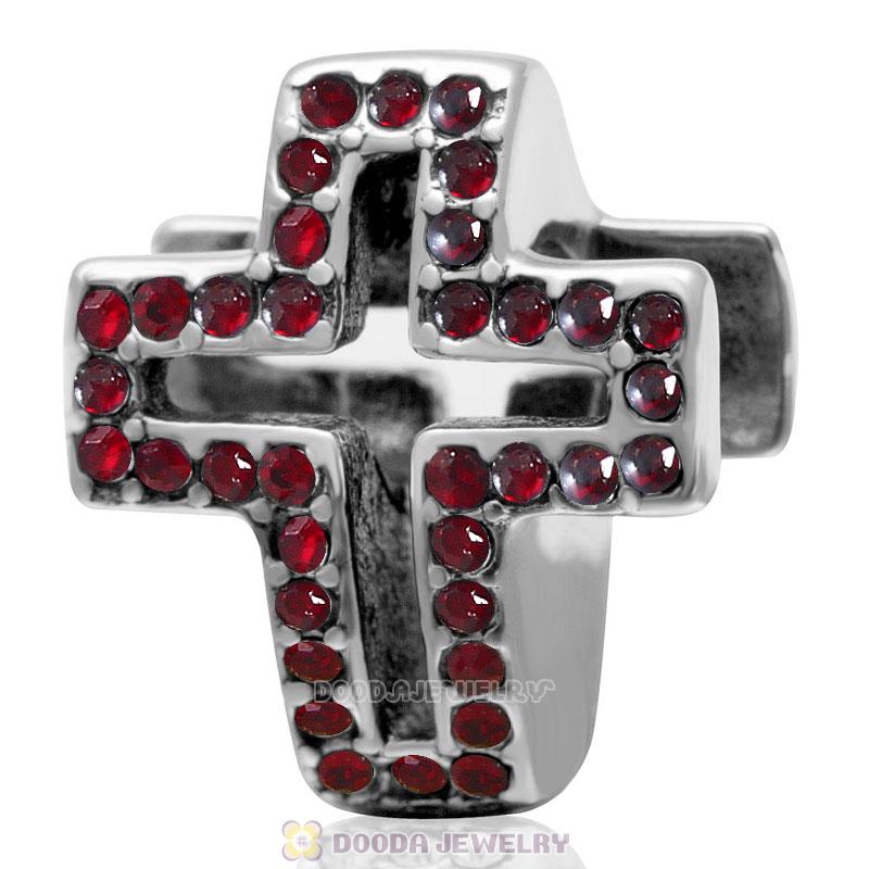Siam Crystal Pave Christian Cross Charm 925 Sterling Silver