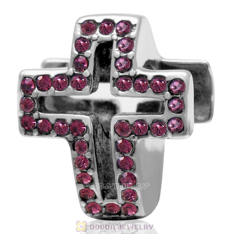 Amethyst Crystal Pave Christian Cross Charm 925 Sterling Silver 