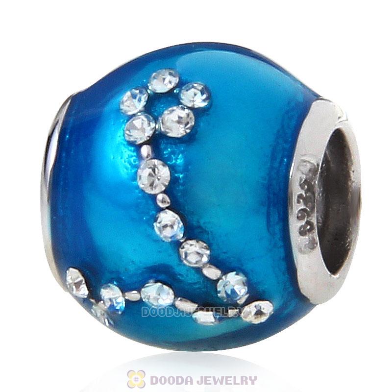 925 Sterling Silver Enamel Charm Zodiac Sign Pisces Bead 
