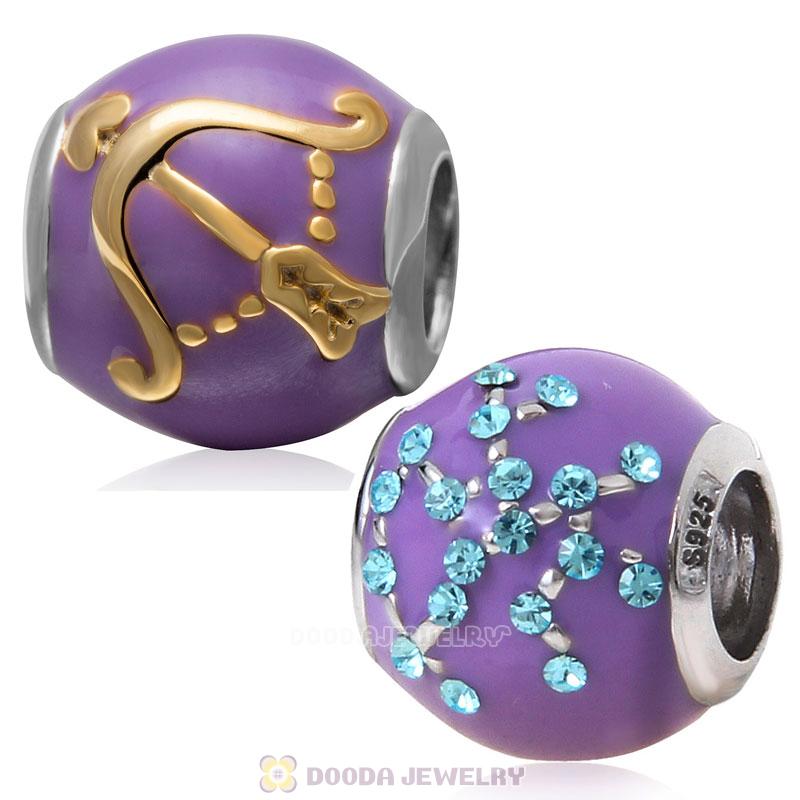 925 Sterling Silver Enamel Charm Zodiac Sign Sagittarius Bead 