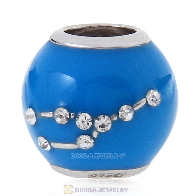 925 Sterling Silver Blue Enamel Charm Zodiac Sign Taurus Bead 
