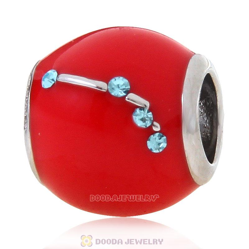 925 Sterling Silver Red Enamel Charm Zodiac Sign Aries Bead 