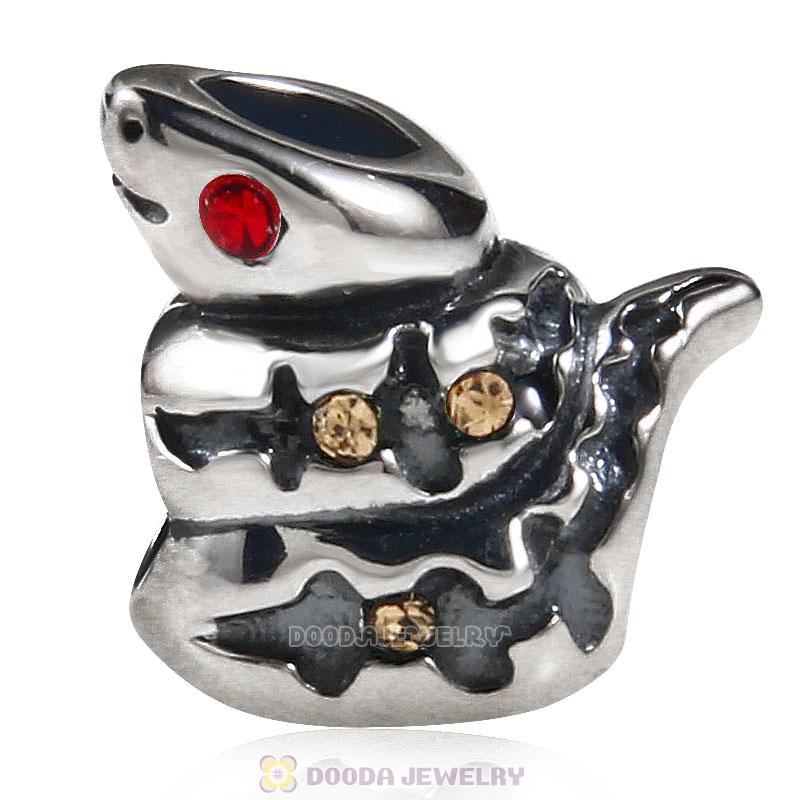 925 Sterling Silver Snake with Lt Siam Crystal Charm