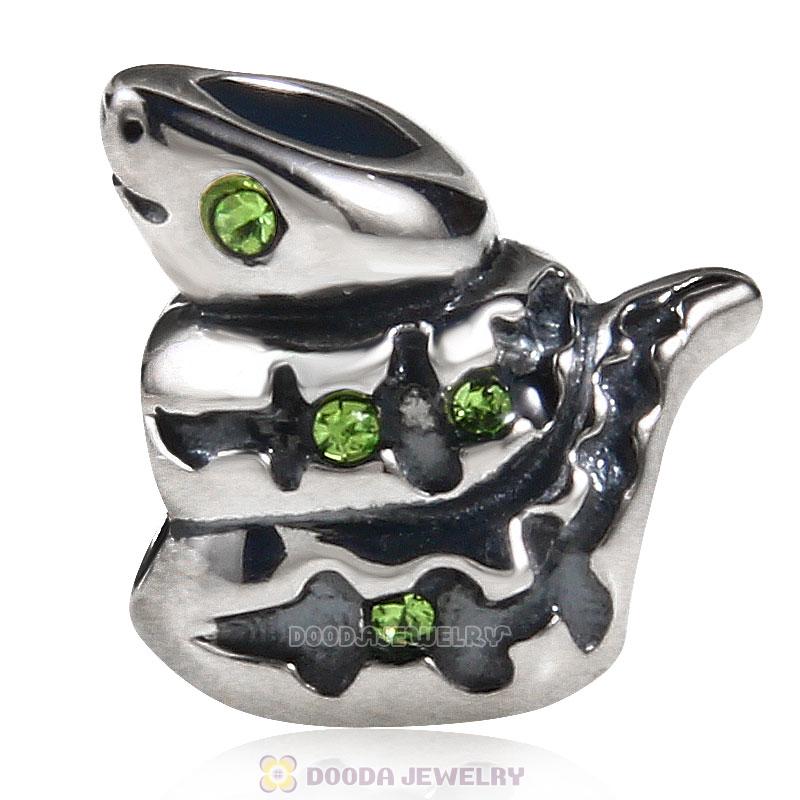 925 Sterling Silver Snake with Peridot Crystal Charm