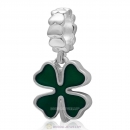 925 Sterling Silver Green Lucky Clover with Enamel Dangle Charm