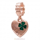 925 Sterling Silver Rose Gold Charm Lucky Clover Heart Dangle Bead