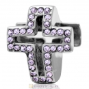 Violet Crystal Pave Christian Cross Charm 925 Sterling Silver 