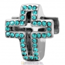 Blue Zircon Crystal Pave Christian Cross Charm 925 Sterling Silver 