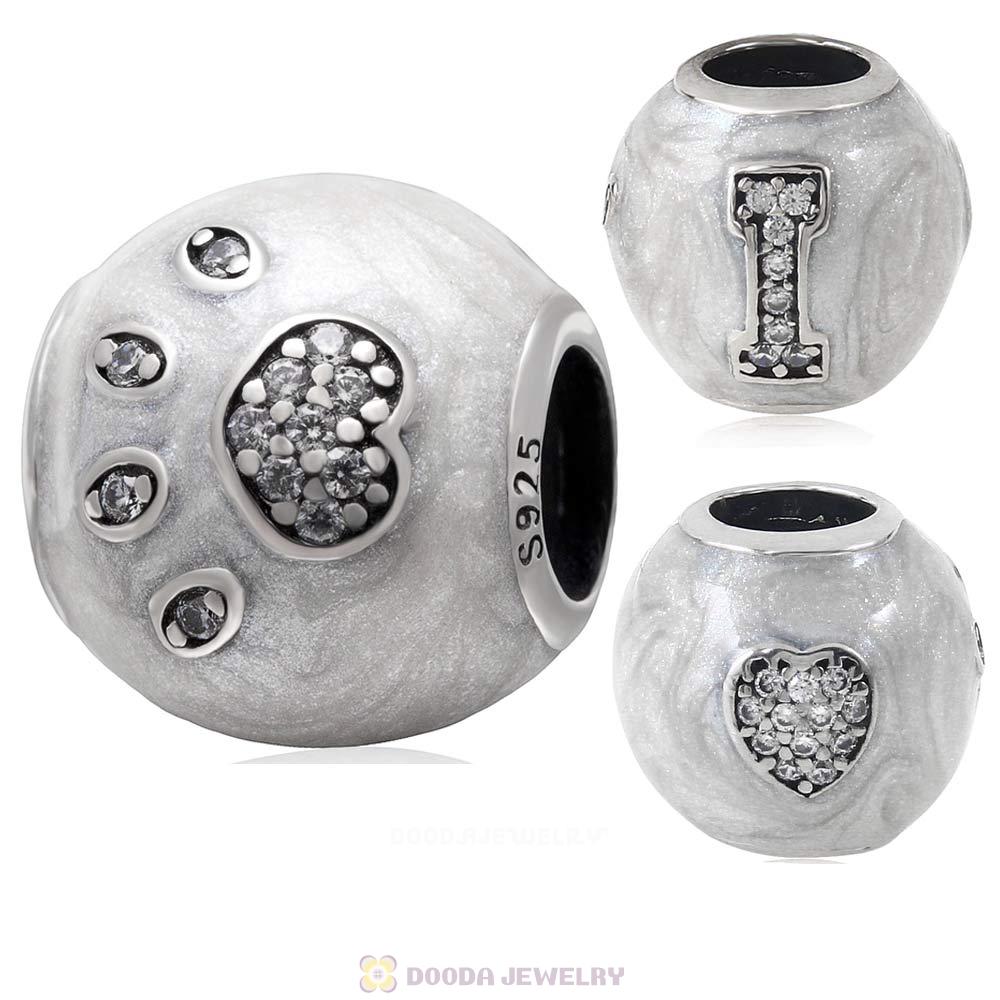 925 Sterling Silver I Love Pets with Clear CZ Enamel Charm Bead