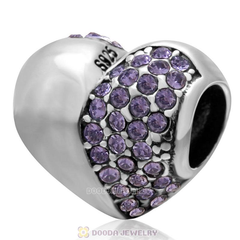 925 Sterling Silver Tanzanite Sparkly Crystal Heart Bead 
