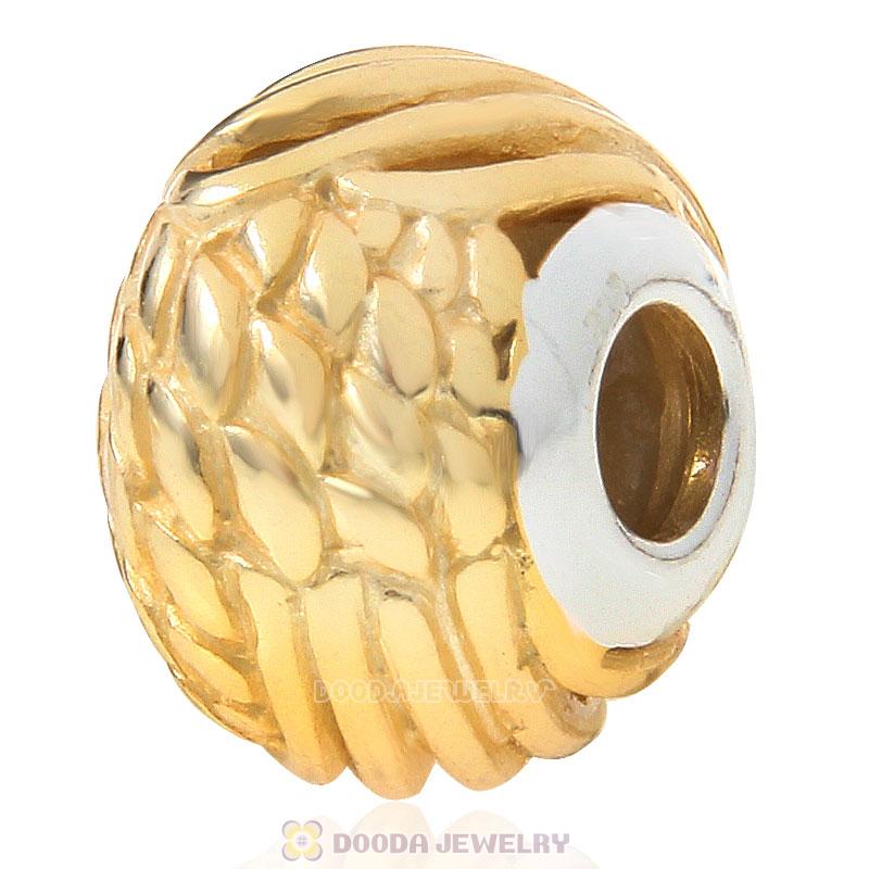Sterling Silver Angelic Feathers Wings Charm European Gold Plated Bead