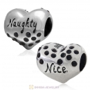 925 Sterling Silver Nice or Naughty Heart Bead with Jet Crystal