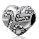 European Style Sterling Silver Heart Bead with Clear Crystal