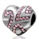European Style Sterling Silver Heart Bead with Lt Rose Crystal