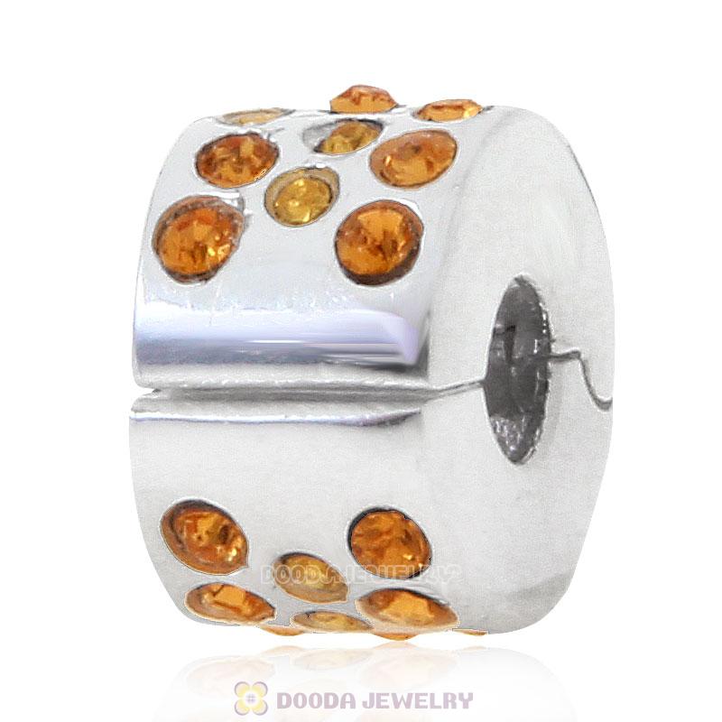 Sterling Silver Glimmer Clip Beads with Topaz Austrian Crystal European Style