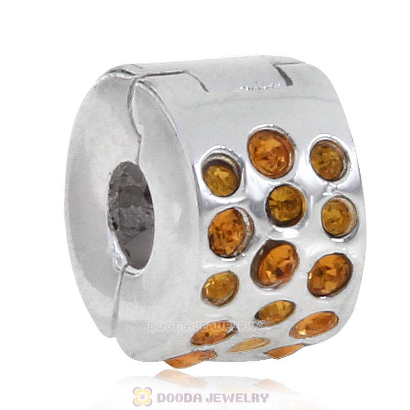 Sterling Silver Glimmer Clip Beads with Topaz Austrian Crystal European Style