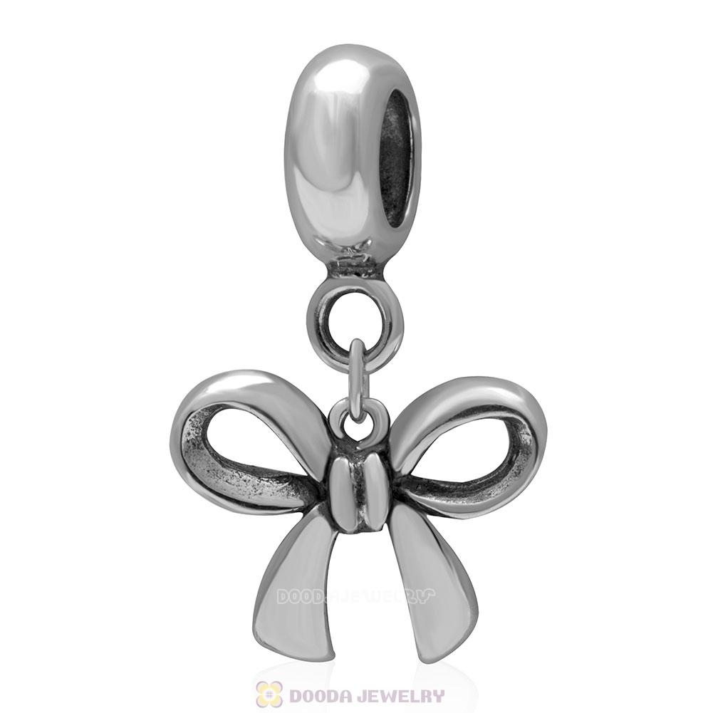 925 Sterling Silver Lucky Ribbon Bow Charm Pendant