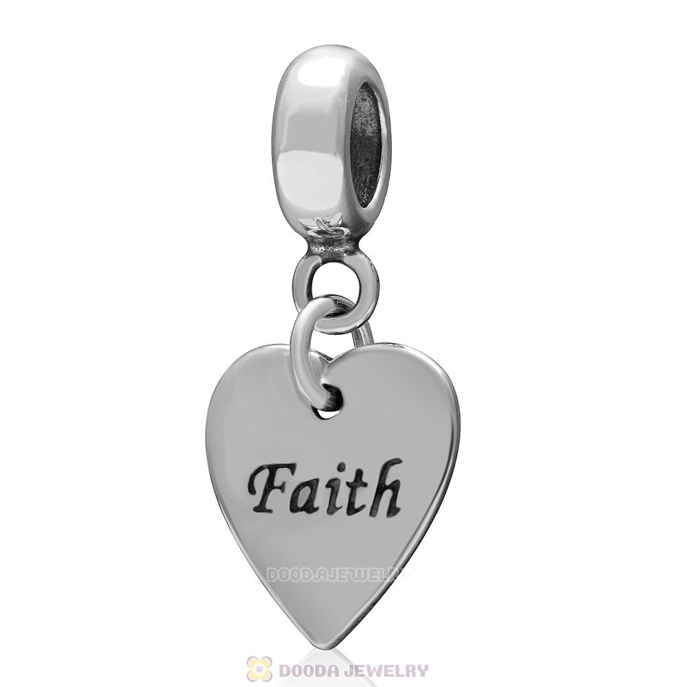925 Sterling Silver Faith on Love Heart Charm Pendant