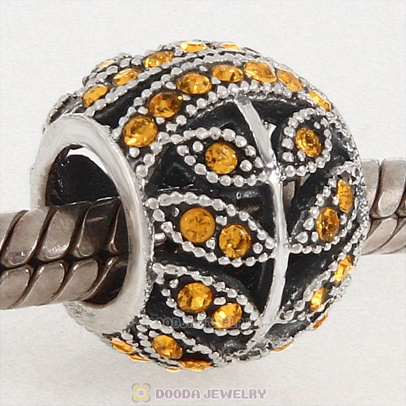 Sterling Silver Sparkling Leaves Bead with Topaz Austrian Crystal