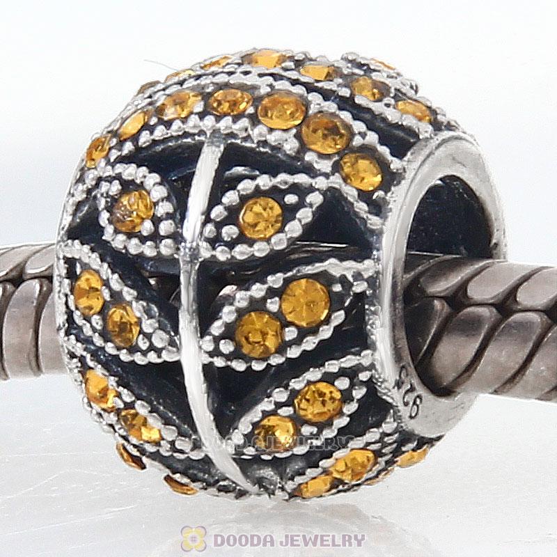 Sterling Silver Sparkling Leaves Bead with Topaz Austrian Crystal