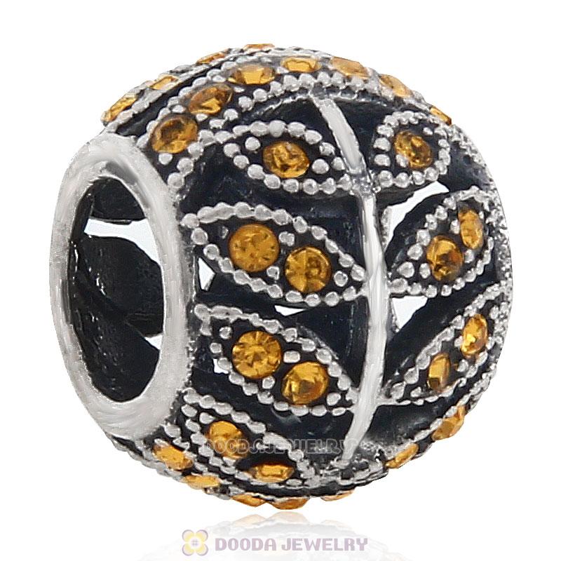 Sterling Silver Sparkling Leaves Bead with Topaz Austrian Crystal
