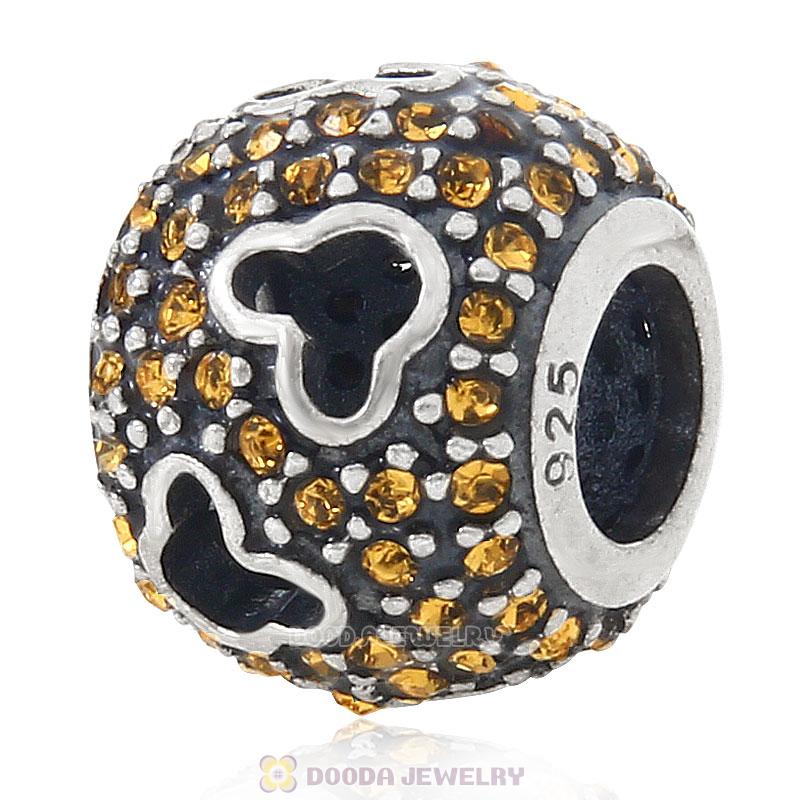 European Style Sterling Silver Mickey Head Charm Pave With Topaz Austrian Crystal