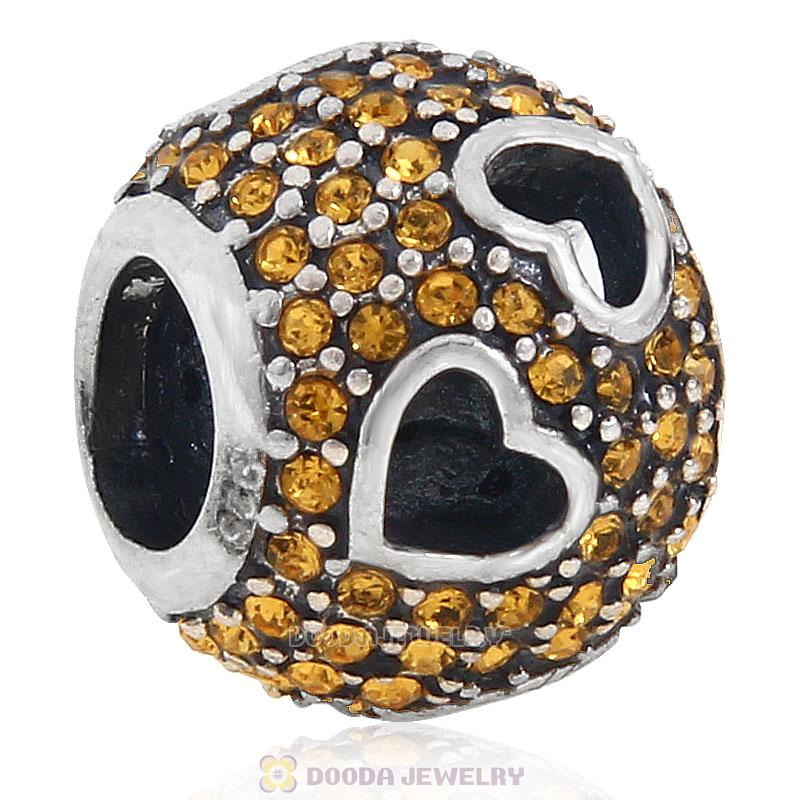 Sterling Silver Tumbling Hearts Charm with Topaz Austrian Crystal